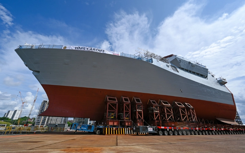 Type 26 frigate HMS Cardiff emerges on Govan skyline | Newsroom